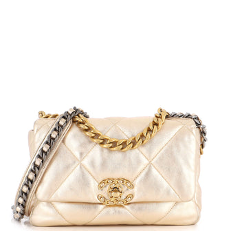 Chanel 19 Flap Bag Stitched Metallic Goatskin Medium Gold 2190961