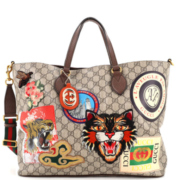 Gucci Courrier Convertible Soft Open Tote GG Coated Canvas with Applique Large