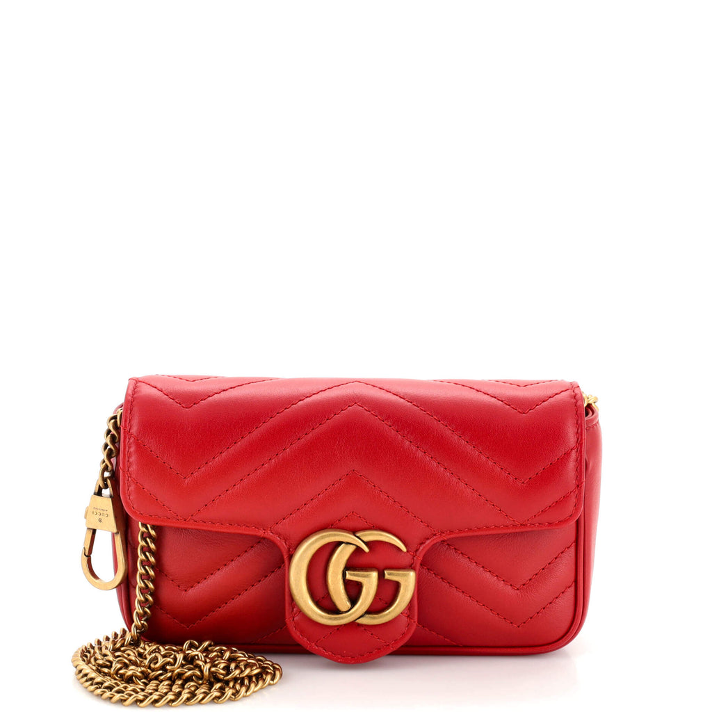GUCCI Red Matelasse Leather Super Mini Marmont Crossbody Bag - The
