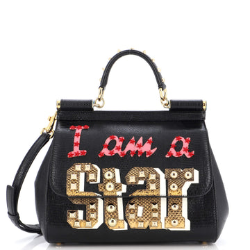 Dolce & Gabbana Miss Sicily Bag Embellished Lizard Embossed Leather Medium