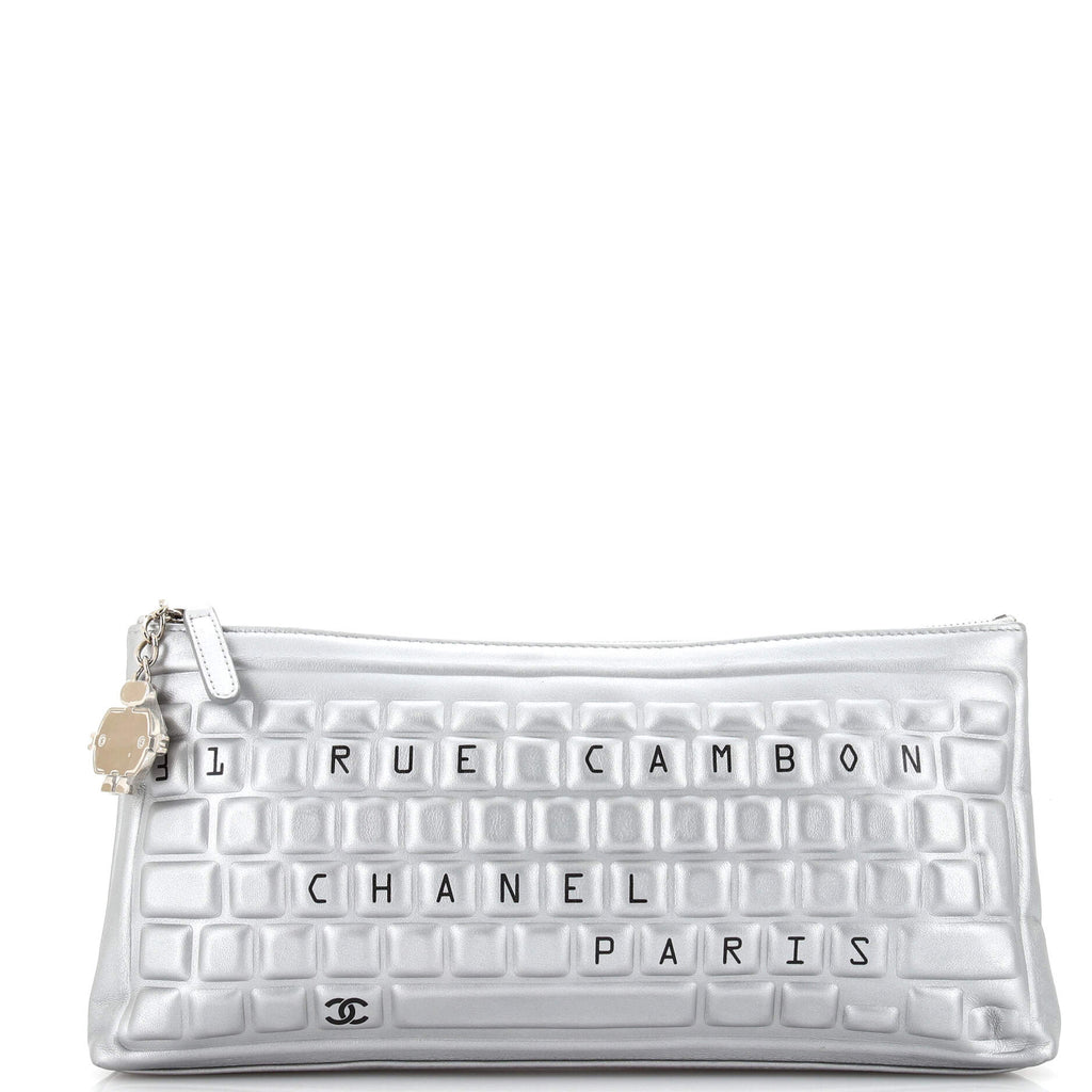 Keyboard Clutch Calf Silver