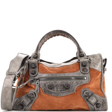 Balenciaga City Giant Studs Bag Suede and Leather Medium