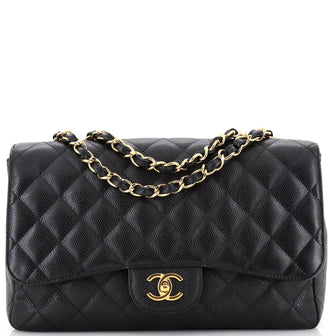 Chanel Vintage Classic Single Flap Bag Quilted Caviar Jumbo