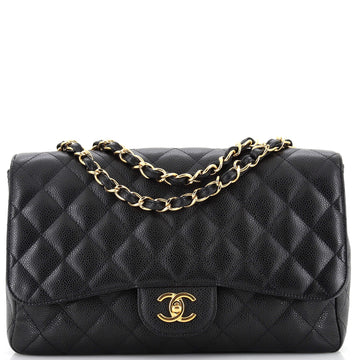 Chanel Vintage Classic Single Flap Bag Quilted Caviar Jumbo