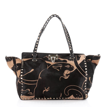 Valentino Rockstud Tote Calf Hair Medium Black