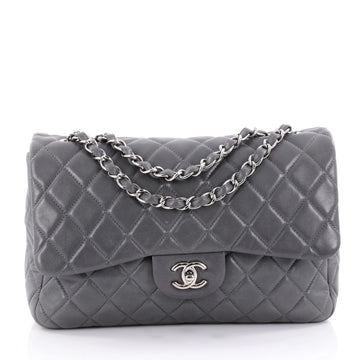 Chanel Classic Single Flap Bag Quilted Lambskin Jumbo Gray