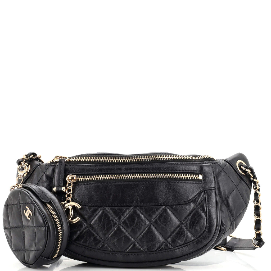 Chanel Front Zip Waist Bag with Coin Purse Quilted Aged Calfskin Black  2192061