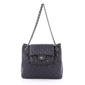Chanel Classic Flap Shopping Tote Quilted Caviar Medium Blue