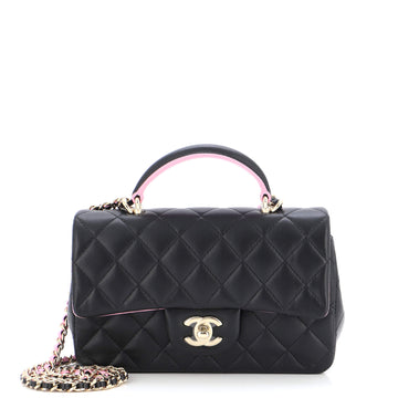 Chanel Classic Single Flap Top Handle Bag Quilted Lambskin Mini