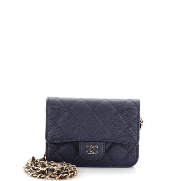 Chanel Classic Zip Around Card Holder on Chain Quilted Caviar Mini