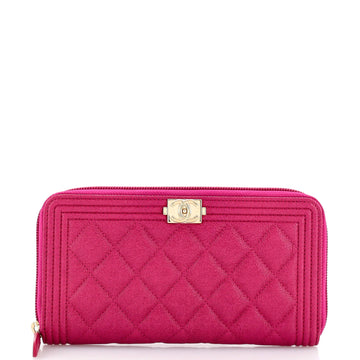Chanel Boy Zip Around Wallet Quilted Caviar Long