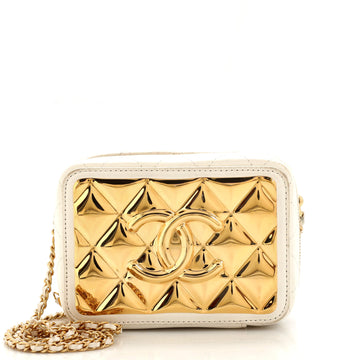 Chanel Golden Plate Zip Around Vanity Case with Chain Quilted Metal and Lambskin Mini