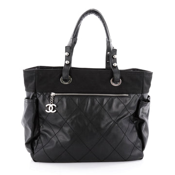 Chanel Biarritz Tote Quilted Coated Canvas Large Black