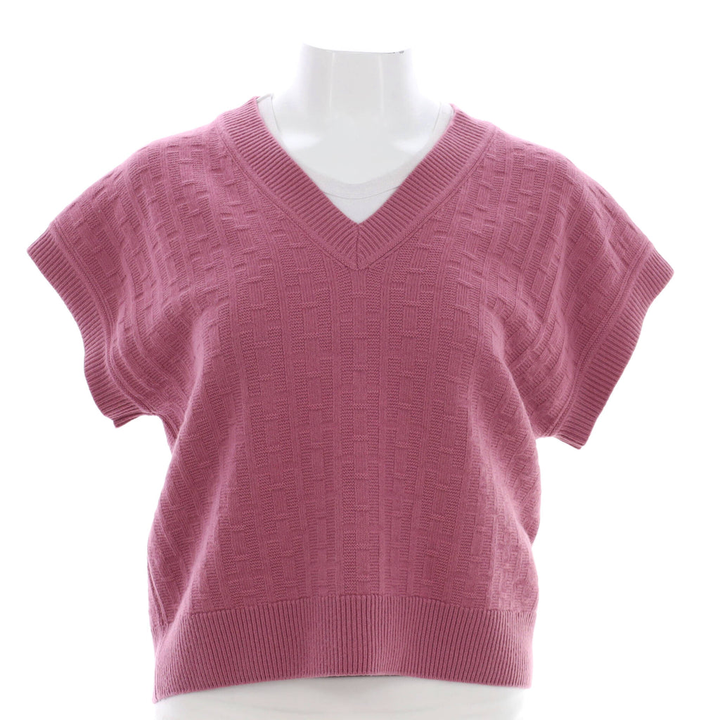 Hermes Women's H Short Sleeve V-Neck Sweater Wool Pink 2193362