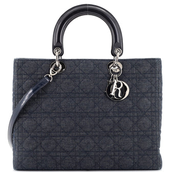 Christian Dior Vintage Lady Dior Bag Cannage Quilt Denim Large