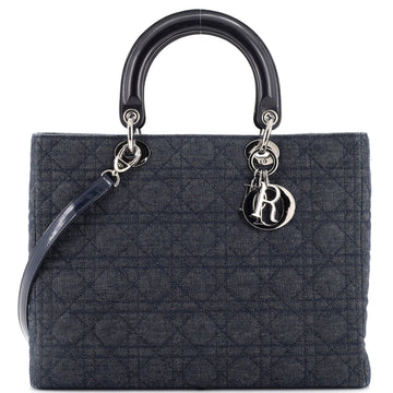 Christian Dior Vintage Lady Dior Bag Cannage Quilt Denim Large