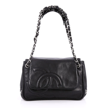 Chanel Diagonal CC Ligne Accordion Flap Bag Lambskin Medium Black