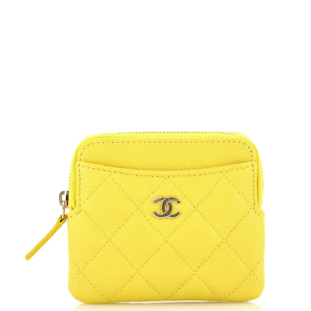 Chanel Square Zip Around Card Holder Wallet Quilted Caviar Yellow 2193871