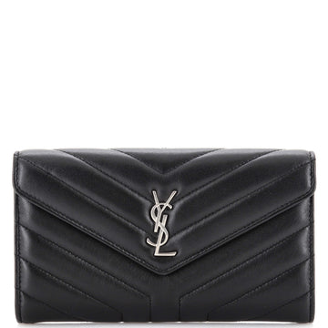 Saint Laurent Loulou Flap Wallet Matelasse Chevron Leather Large