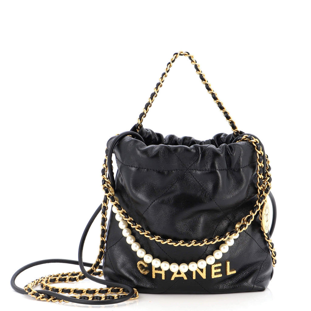 Chanel 22 Chain Hobo Quilted Calfskin with Pearl Chain Mini Black 2194131