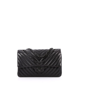 Chanel So Black Classic Double Flap Bag Chevron Lambskin Medium Black