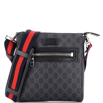 Gucci Web Strap Front Zip Messenger Bag GG Coated Canvas Small