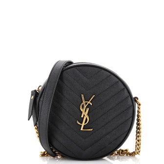 Saint Laurent Vinyle Round Camera Bag Matelasse Chevron Leather