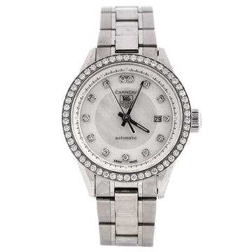Tag Heuer Carrera Caliber 9 Automatic Watch Stainless Steel with Diamond Bezel and Markers and Mother of Pearl 28