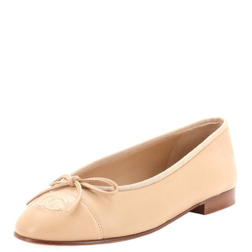Chanel Women's CC Cap Toe Bow Ballerina Flats Leather