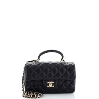Chanel Classic Single Flap Top Handle Bag Quilted Lambskin Mini