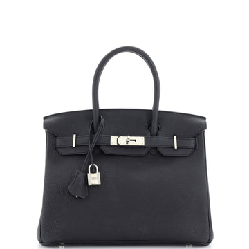 Hermes Birkin Handbag Black Togo with Palladium Hardware 30