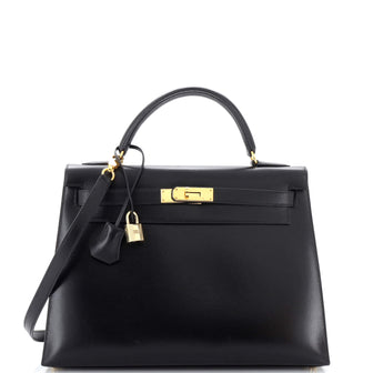 Hermes Kelly Handbag Black Box Calf with Gold Hardware 32