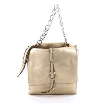 Prada Double Flap Turn Lock Shoulder Bag Leather Small Gold 2195401