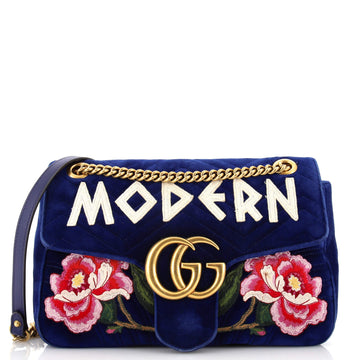 Gucci GG Marmont Flap Bag Embroidered Matelasse Velvet Medium