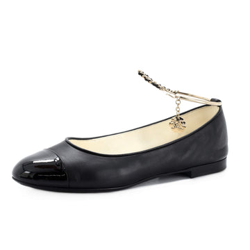 Chanel Women's Cap Toe Ankle Chain Ballerina Flats Leather
