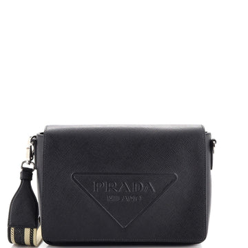 Prada Triangle Logo Flap Crossbody Bag Embossed Saffiano Leather Small