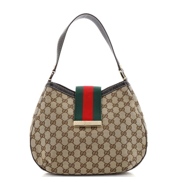 Gucci New Ladies Web Hobo GG Canvas Medium