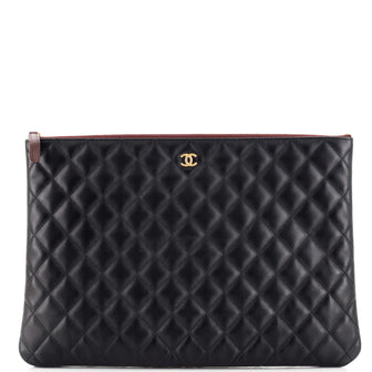 Chanel O Case Clutch Quilted Lambskin Large