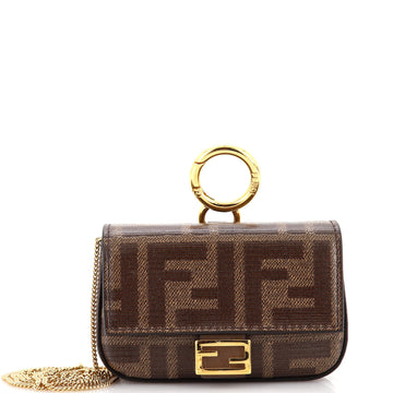 Fendi Chain Baguette Charm Bag Zucca Coated Canvas Nano