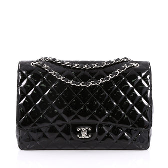 Chanel Classic Single Flap Bag Quilted Patent Maxi Black