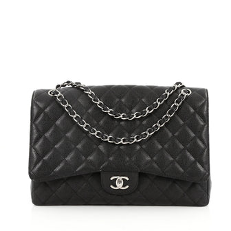 Chanel Classic Single Flap Bag Quilted Caviar Maxi Black
