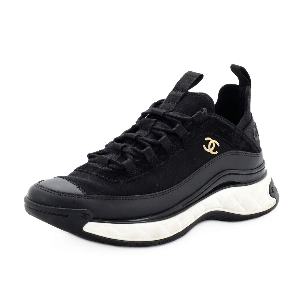 Chanel Women's CC Cap Toe Logo Sneakers Suede and Mixed Fibers Black 2196371