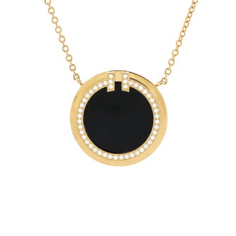 Tiffany & Co. T Circle Pendant Necklace 18K Yellow Gold with Onyx and Diamonds Large