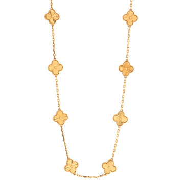 Van Cleef & Arpels Vintage Alhambra 10 Motifs Necklace Guilloche 18K Yellow Gold