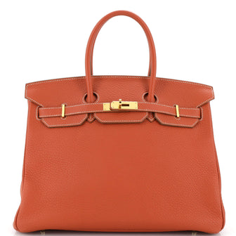 Hermes Birkin Handbag Red Fjord with Gold Hardware 35