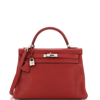 Hermes Kelly Handbag Red Togo with Palladium Hardware 32