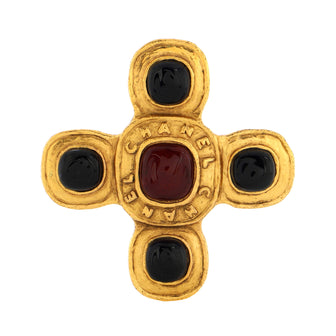 Chanel Vintage Logo Cross Brooch Metal with Gripoix