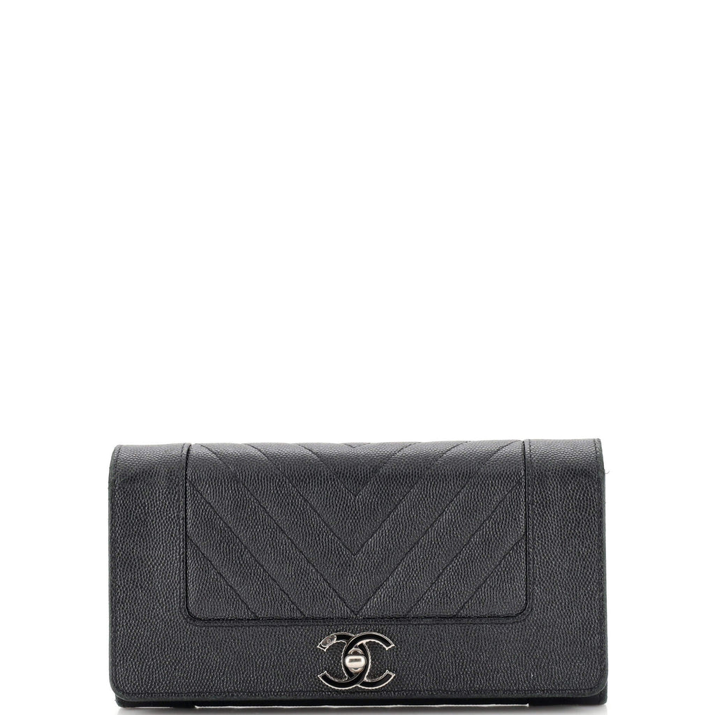 Chanel Mademoiselle Vintage Flap Wallet Chevron Caviar Long Black 219718176
