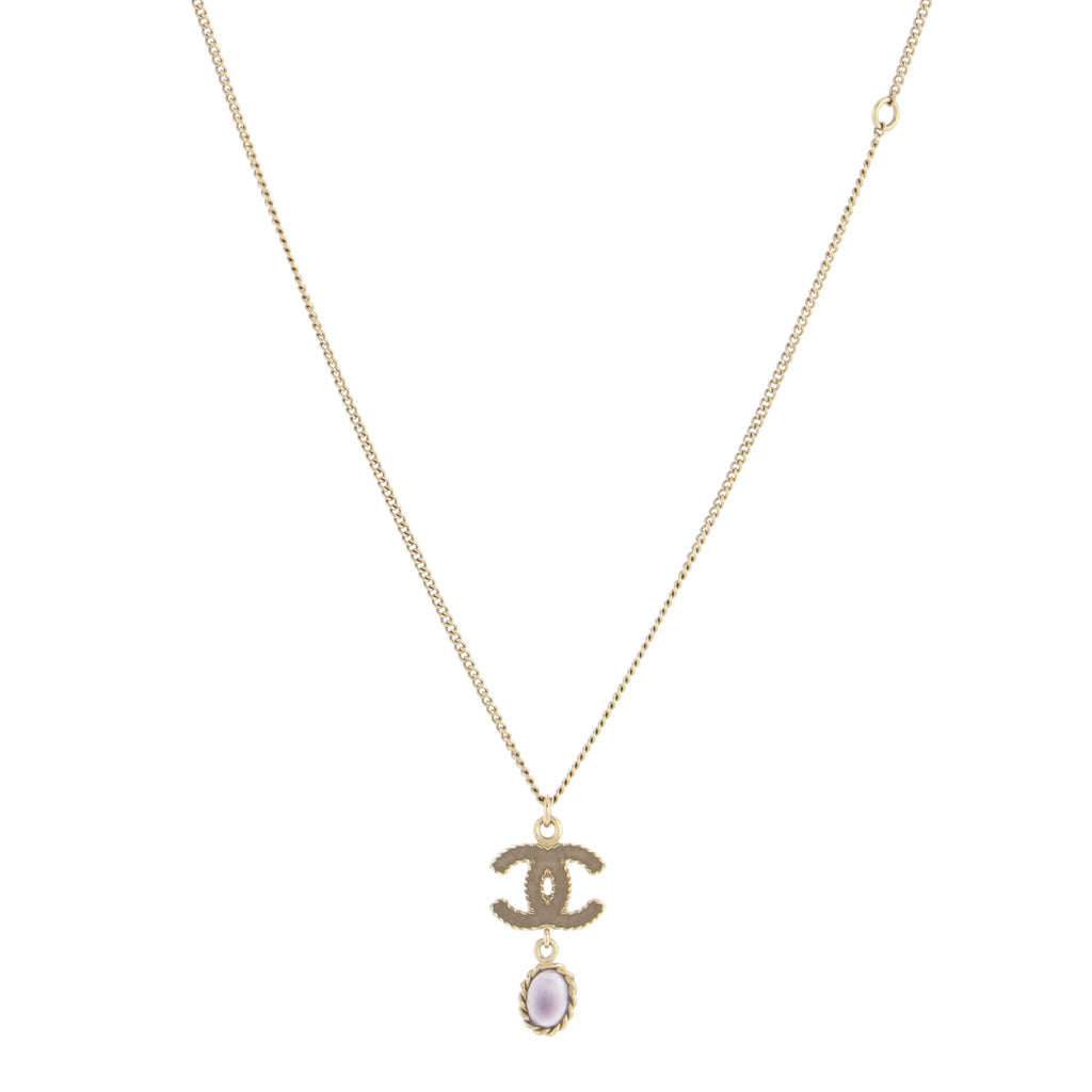 Chanel Resin CC Logo Tie Pendant Necklace - Neutrals, Brass