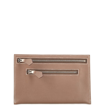 Hermes Double Zippered Pouch Leather